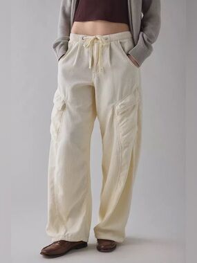 Urban Outfitters Cream Wide-Leg Corduroy Cargo Pants